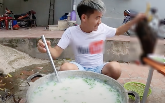 Đoạn video có tiêu đề “Troll em gái, em trai ăn nồi cháo gà nguyên lông và cái kết” của Hưng Vlog nhận về nhiều chỉ trích từ cư dân mạng trước đó. (Ảnh: Hưng Troll)