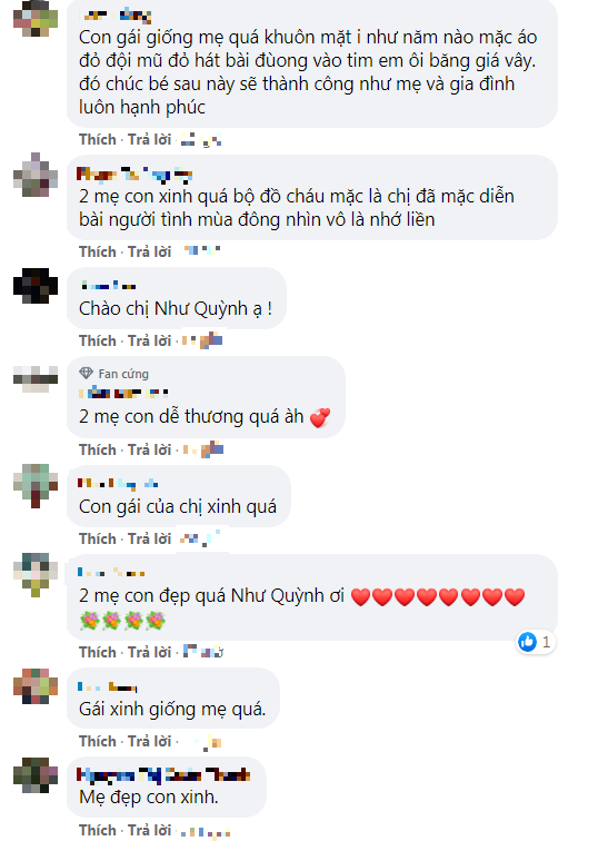 Nhiều người đã để lại bình luận khen ngợi bên dưới bức ảnh của Như Quỳnh và con gái
