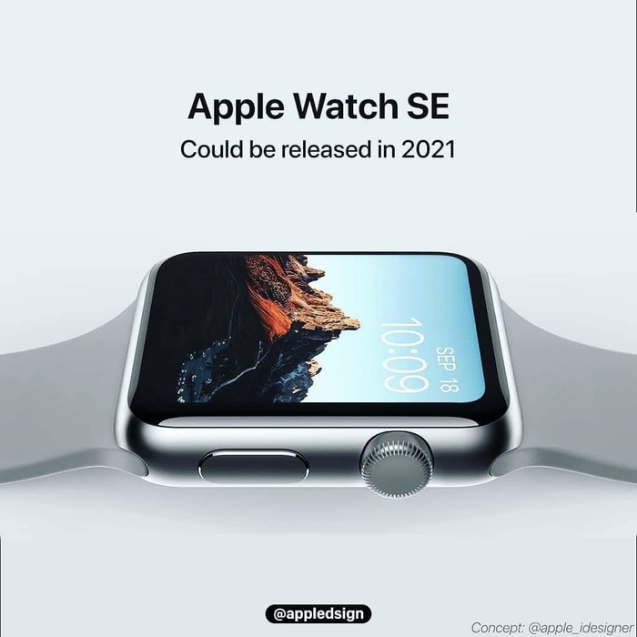 Mẫu Apple Watch giá rẻ được cho là sẽ ra mắt với 2 phiên bản kích thước khác nhau, cùng mức giá khởi điểm 199 USD. (Ảnh: @apple_idesigner)