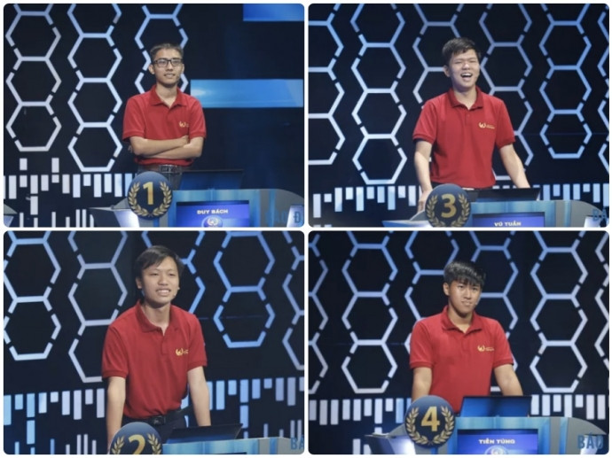 4 thí sinh tại Chung kết 'Đường lên đỉnh Olympia' năm thứ 16. &nbsp;Ảnh: Fanpage Olympia