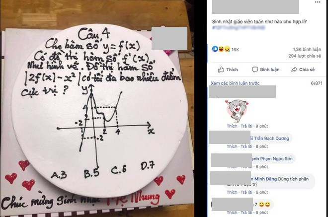 Cất công chuẩn bị bánh sinh nhật 'độc lạ' tặng giáo viên dạy Toán, học trò khiến cô giáo không biết nên vui hay buồn! Ảnh 1