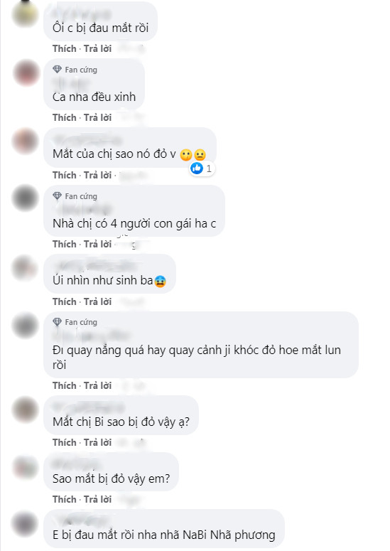 Đôi mắt đỏ ngòm của bà xã Trường Giang gây không ít lo lắng cho mọi người 