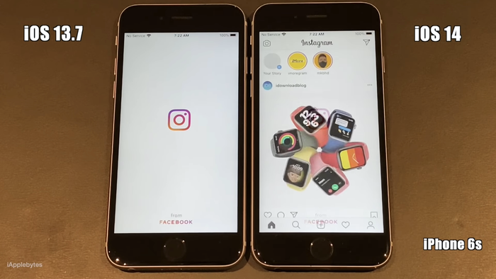 So sánh tốc độ giữa iOS 13.7 và iOS 14. (Ảnh: iAppleBytes)