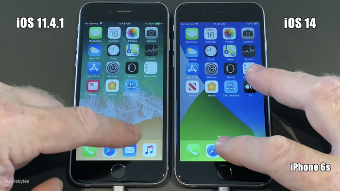 So sánh tốc độ giữa iOS 11.4.1 và iOS 14. (Ảnh: iAppleBytes)