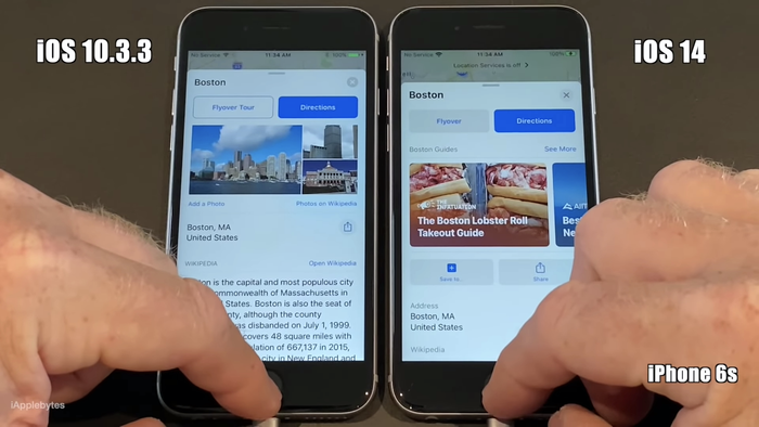 So sánh tốc độ giữa iOS 10.3.3 và iOS 14. (Ảnh: iAppleBytes)