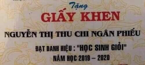 Tên của 1 cô bé đạt danh hiệu Học sinh giỏi: Nguyễn Thị Thu Chi Ngân Phiếu