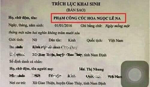Tiếp tục là 1 cái tên của 1 cô gái: Phạm Công Cúc Hoa Ngọc Lê Na