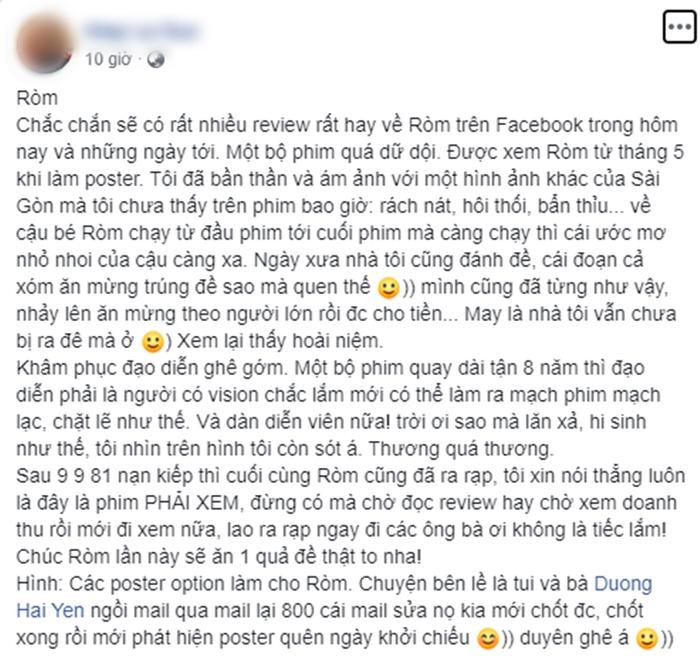 Cư dân mạng đua nhau đăng bài review, đánh giá phim 'Ròm' sau ngày đầu công chiếu Ảnh 16