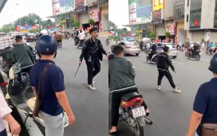 Hình ảnh thanh niên hung hãn đòi 'xử' người đi đường