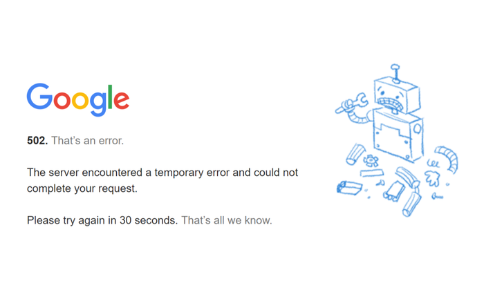 Nhiều người cho biết không thể truy cập Gmail vào thời điểm sáng nay. Khi nhấn truy cập, Gmail sẽ báo lỗi 502. (Ảnh: Internet)