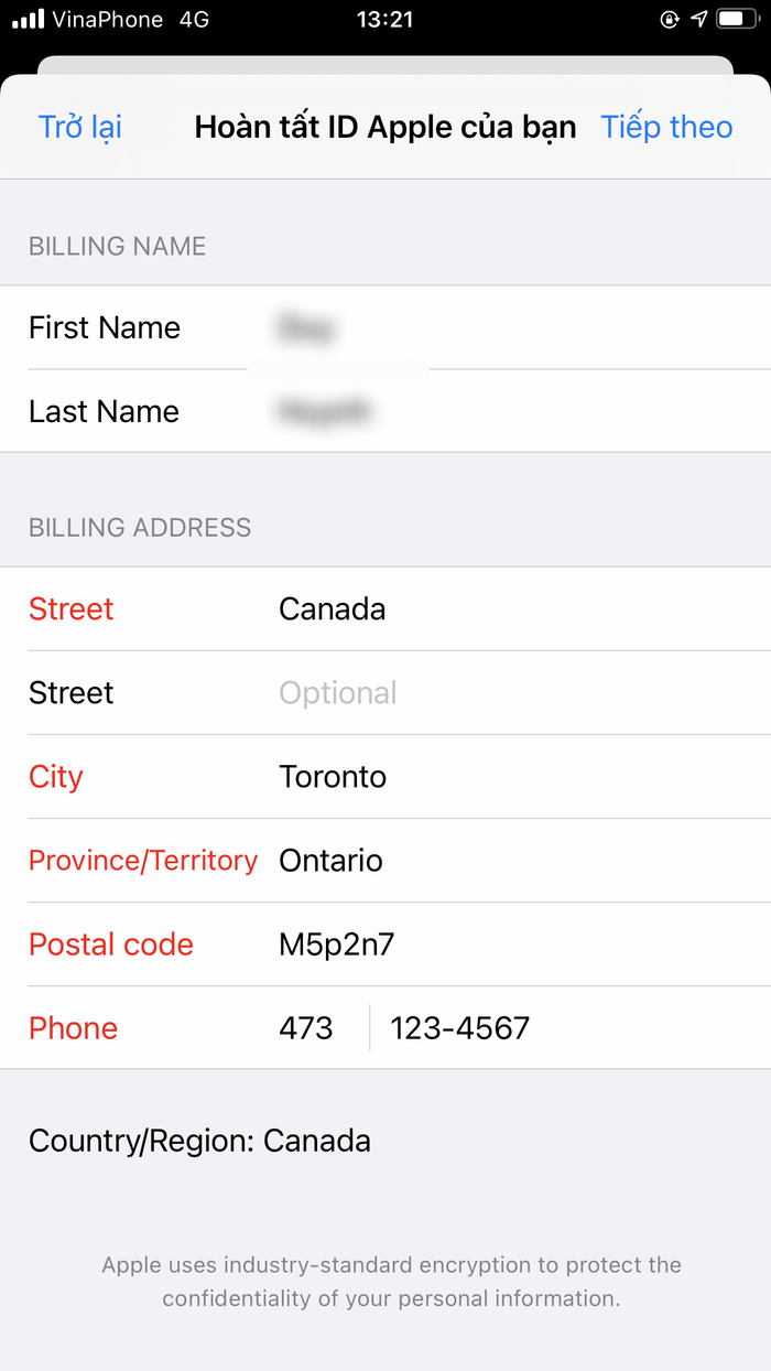 Tiếp theo bạn điền một số thông tin theo hướng dẫn trong hình rồi ấn tiếp theo.