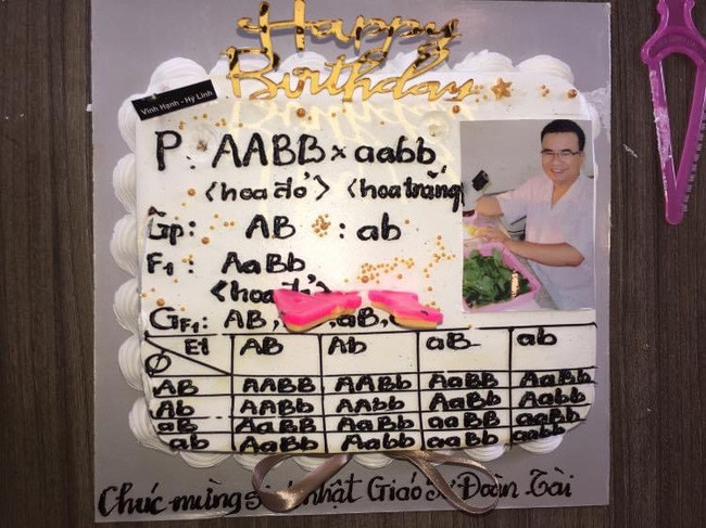 Chiếc bánh kem độc lạ do các bạn học sinh chuẩn bị để tặng cho giáo viên của mình. 