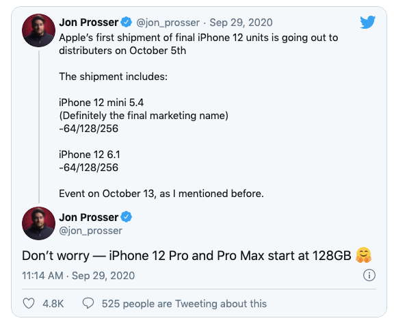 Những dự đoán mới nhất của Jon Prosser liên quan đến những chiếc iPhone mới. Ảnh chụp màn hình