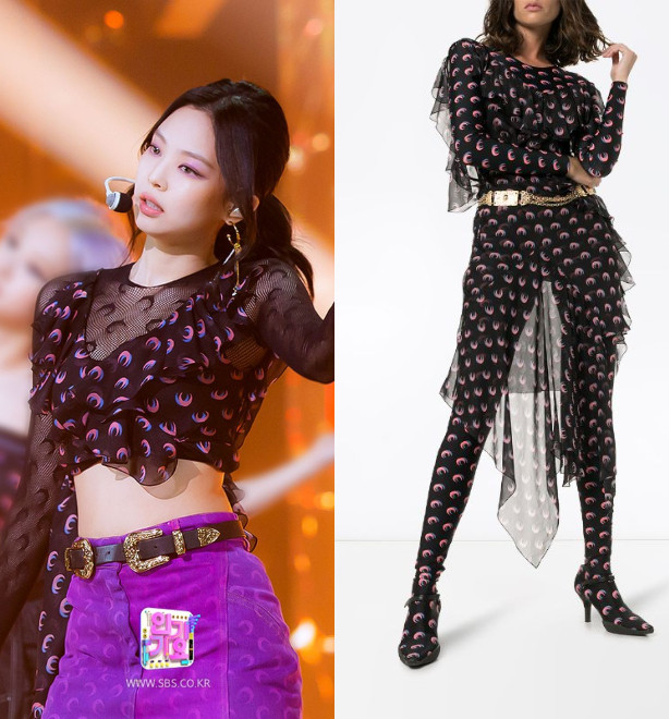 Từ Jumpsuit của hãng Marine Serre hơn 20 chục triệu đồng được stylist của Jennie chế tạo thành áo croptop tay dài biểu diễn trên sân khấu 