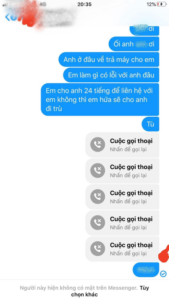 Cô gái nhắn tin và gọi điện rất nhiều cho anh người yêu nhưng không thể liên lạc được. 
