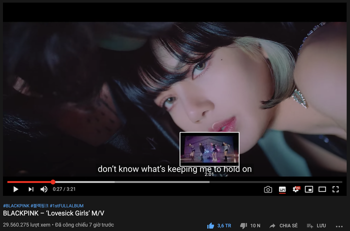 MV Lovesick Girls của BlackPink đã có hơn 29,5 triệu lượt xem, 3,6 triệu lượt thích sau hơn 6 giờ phát hành. (Ảnh chụp màn hình)