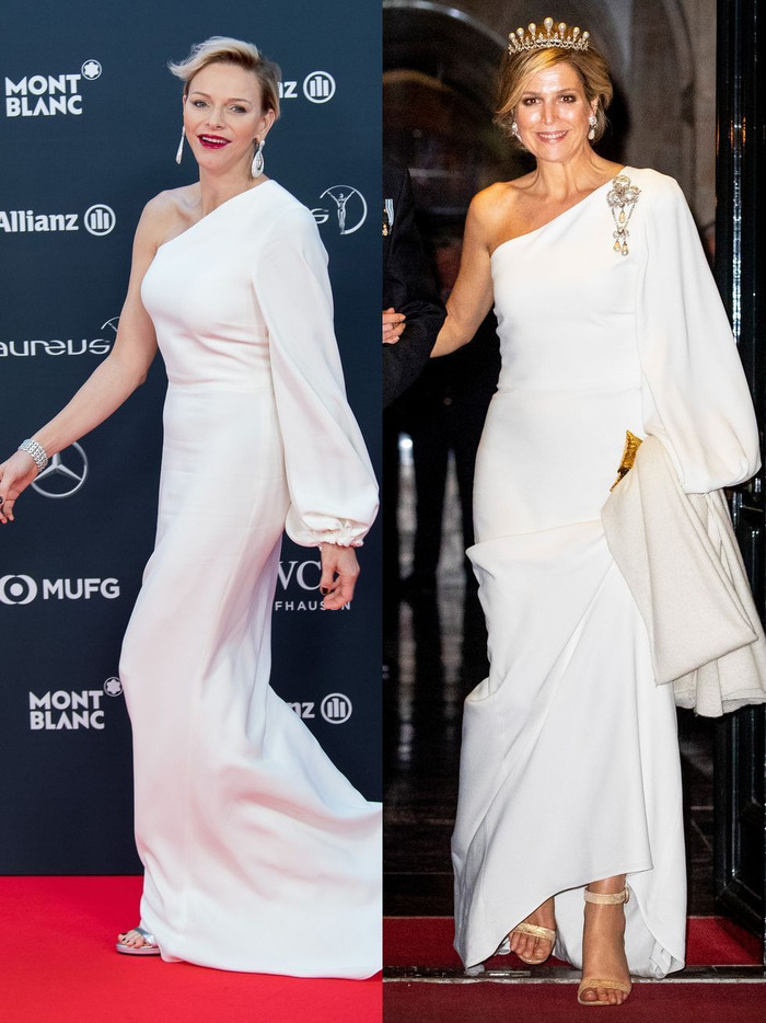 Công nương Charlene của Monaco lộng lẫy hơn minh tinh Hollywood trong chiếc váy trắng của Stella McCartney. Cô mặc chiếc váy này vào năm 2018. Còn Nữ hoàng Maxima của Hà Lan mặc chiếc váy này trong dạ tiệc ngoại giao tháng 4 năm 2019.  