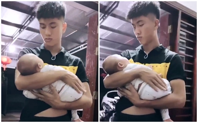 Phan Văn Đức ấm ức vì vợ không bế con giúp.
