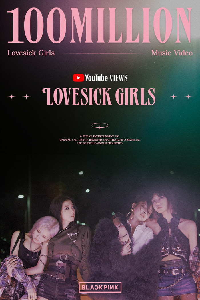 Lovesick Girls chính thức cán mốc 100 triệu lượt xem chỉ sau 3 ngày 3 tiếng 21 phút. 
