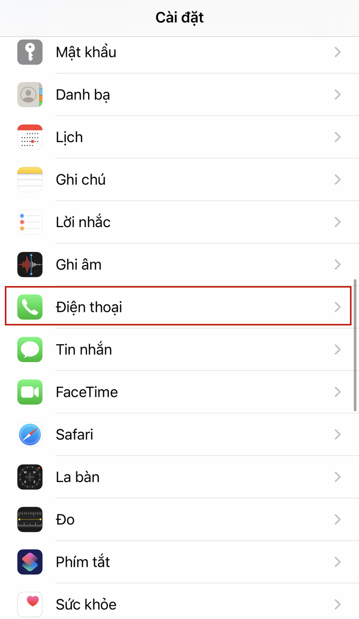 Tiếp đến chọn danh mục Điện thoại
