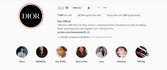 Highlight story của Sehun vừa được Dior update trên trang cá nhân instagram