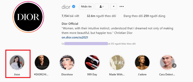 Dòng highlight story cho nữ đại diện Dior ở khu vực Hàn Quốc ngang hàng với các ngôi sao Hollywood