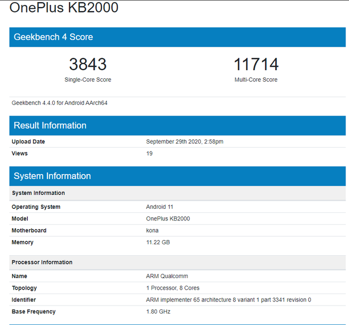 Điểm benchmark có thể là của chiếc OnePlus 8T 5G. Ảnh: Phonearena