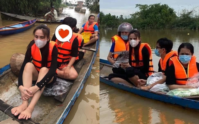 Thủy Tiên ngồi xuồng vào tận tâm lũ tại Huế để cứu trợ người dân gặp thiên tai Ảnh 2