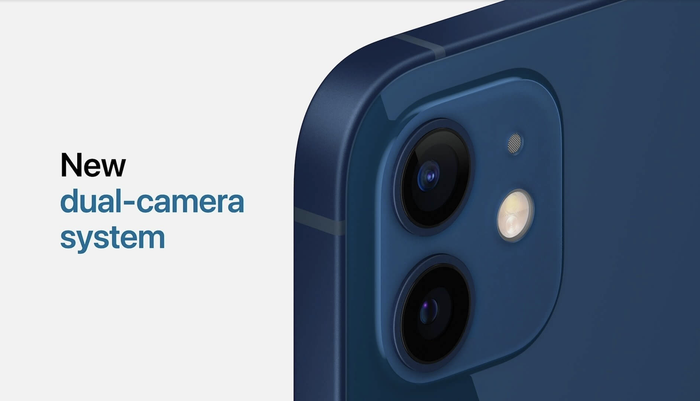iPhone 12 mini và iPhone 12 trang bị cụm camera kép có nhiều cải tiến ở mặt lưng. (Ảnh: Apple)