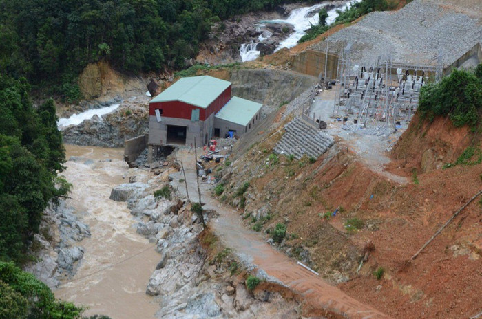 Hiện trường sạt lở nghiêm trọng tại Thủy điện Rào Trăng 3. Ảnh: PLO