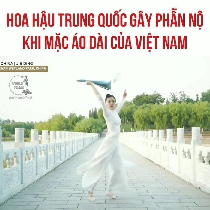 Thí sinh Trung Quốc gây phẫn nộ khi ngang nhiên mặc áo dài trình diễn trong phần thi tài năng Miss Earth 2020 Ảnh 1