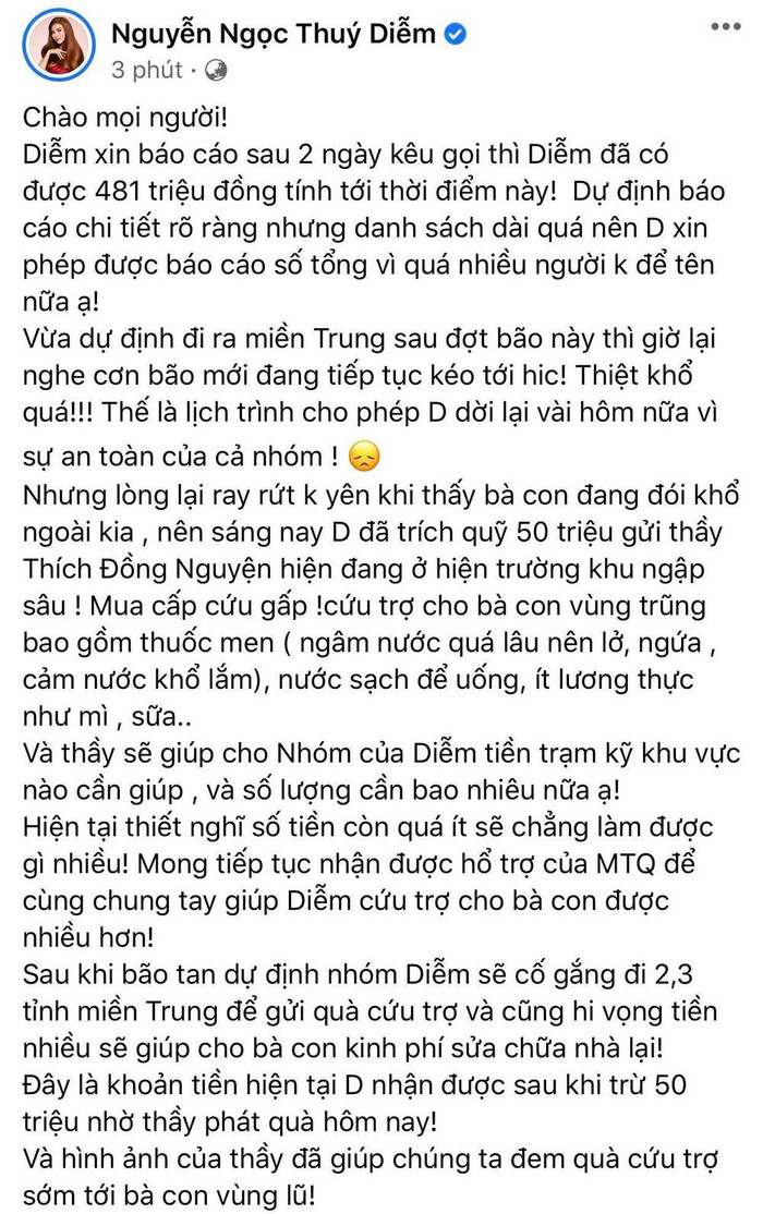 Thúy Diễm quyên góp được 481 triệu đồng sau 2 ngày kêu gọi để ủng hộ đồng bào miền Trung Ảnh 4