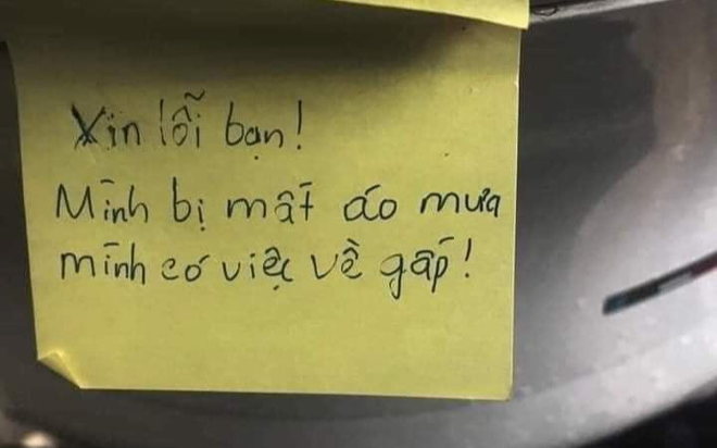 'Tên trộm' lấy đi chiếc áo mưa rồi để lại lời nhắn khiến cư dân mạng tranh cãi dữ dội Ảnh 2