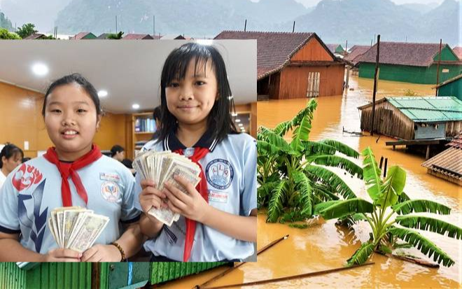 Học sinh trích tiền ăn sáng, quyên góp hỗ trợ bà con miền Trung bị lũ lụt Ảnh 2