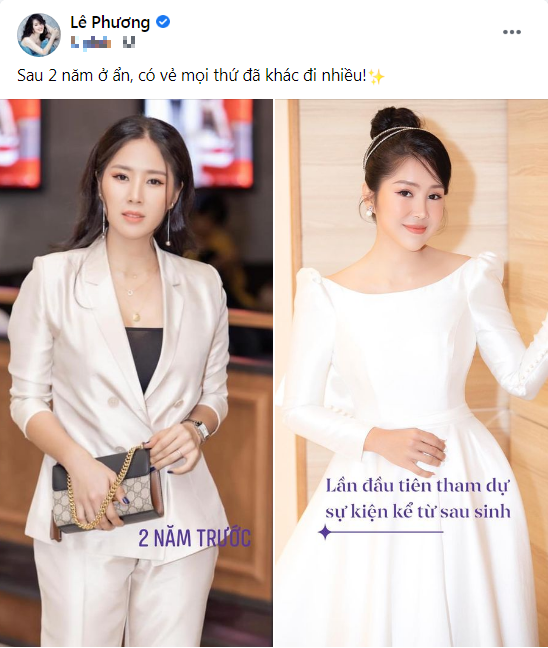 Lần đầu dự sự kiện sau 2 năm 'ở ẩn' sinh con, Lê Phương đăng ảnh so sánh bản thân khiến ai cũng phải kinh ngạc
