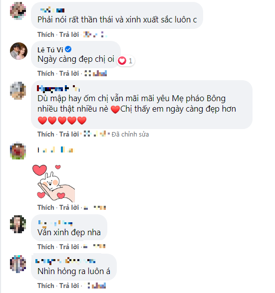 Bên dưới bài đăng, diễn viên Tú Vi và đông đảo cư dân mạng đều không khỏi cảm thán trước nhan sắc 'gái hai con trông mòn con mắt' của Lê Phương