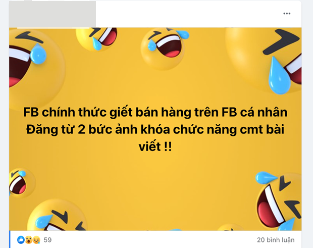'Facebook chính thức giết bán hàng trên Facebook cá nhân. Đăng từ 2 bức ảnh khoá chức năng comment bài viết', một người dùng nghi vấn.