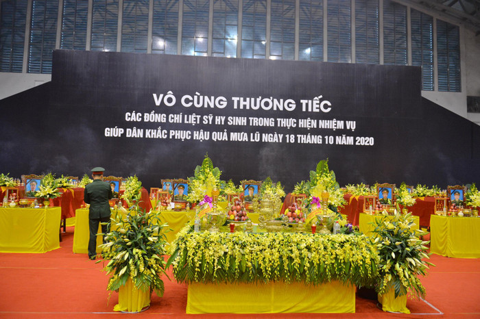 Nơi tổ chức lễ truy điệu 22 cán bộ chiến sĩ Đoàn 337 bị núi lở vùi lấp ở Quảng Trị. 