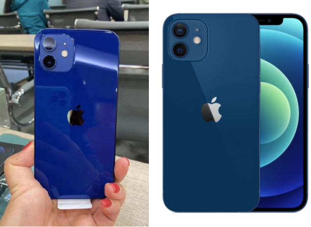  Màu xanh trên iPhone 12 bị cho là không giống quảng cáo. Ảnh: Weibo
