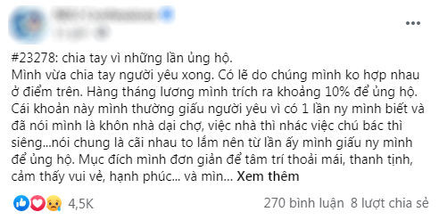 Nam thanh niên chia sẻ lí do chia tay khiến nhiều người xôn xao bàn tán. 