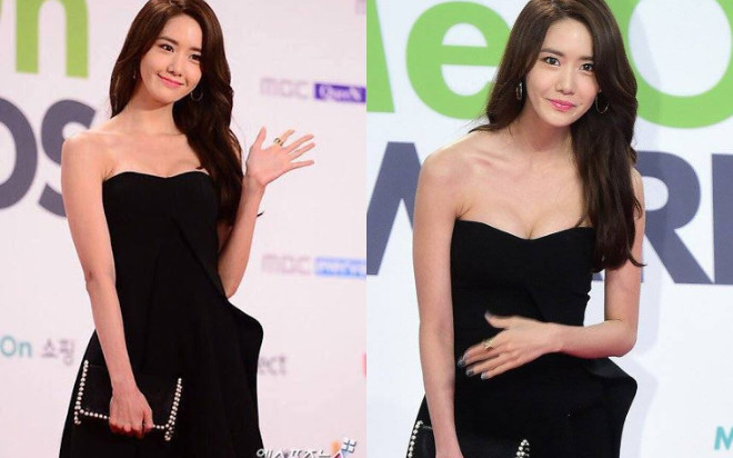 Vốn sở hữu bờ vai nhỏ, thanh mảnh, cựu thành viên SNSD rất thích diện các dáng váy cúp ngực. Đây là một trong những kiểu váy đen cúp ngực bó sát tôn vòng 1 đẫy đà của nữ ca sĩ trong một sự kiện vào năm 2015