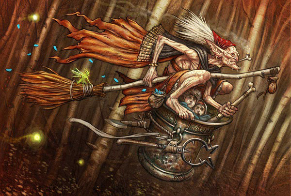 Baba Yaga thường di chuyển bằng một cái cối.&nbsp;