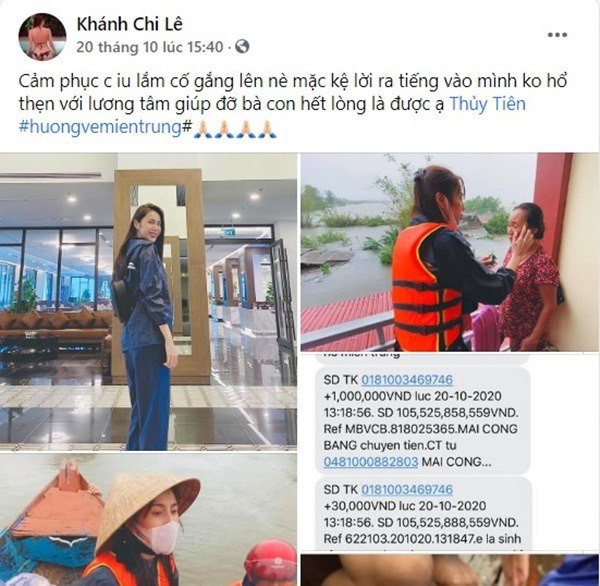 Trên trang cá nhân, em chồng Thủy Tiên cũng lên tiếng khi chị dâu bất chấp nguy hiểm đi làm từ thiện nhưng vẫn bị soi mói.