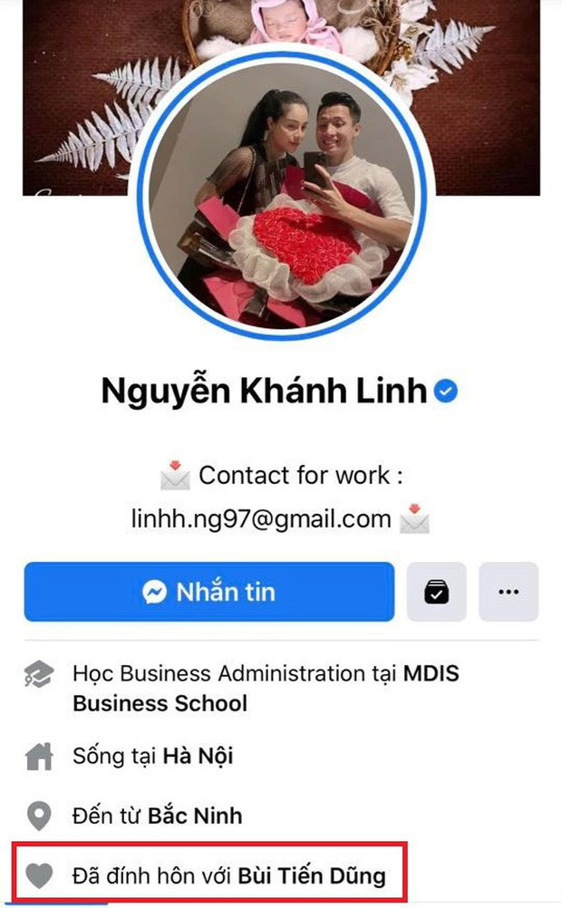 Khánh Linh đặt lại trạng thái 'đã kết hôn' trên trang facebook cá nhân.