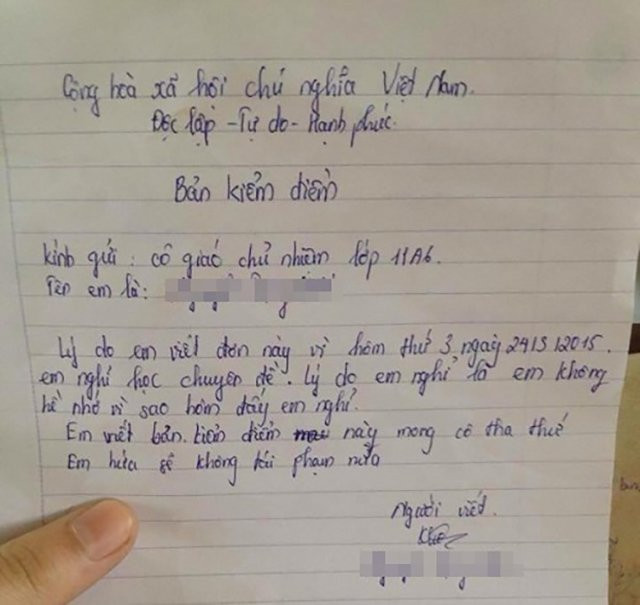 Lí do của bản kiểm điểm: Không thể nhớ được