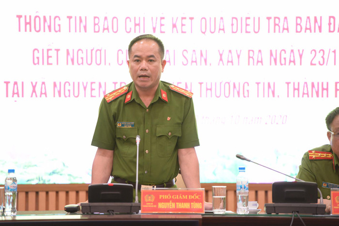 Đại tá Nguyễn Thanh Tùng - Phó Giám đốc Công an thành phố Hà Nội thông tin tại cuộc họp.