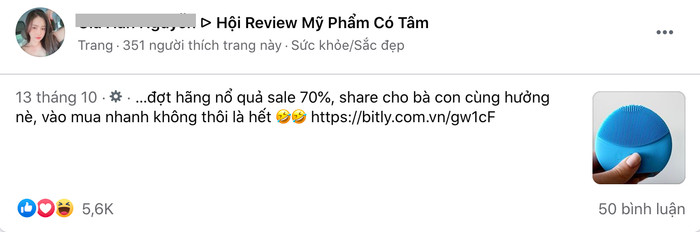 Con đây là fanpage giả mạo một bài đăng review. Nhìn sơ qua, người xem sẽ lầm tưởng đây là một bài đăng được người dùng đăng vào group 'Hội Review Mỹ Phẩm Có Tâm'.