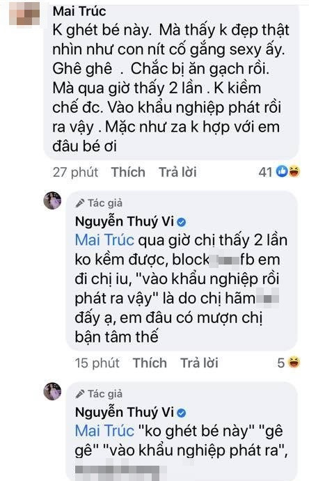 Bị kiếm chuyện ngay trong trang cá nhân, Thúy Vi đáp trả và chặn luôn chủ nhân bình luận