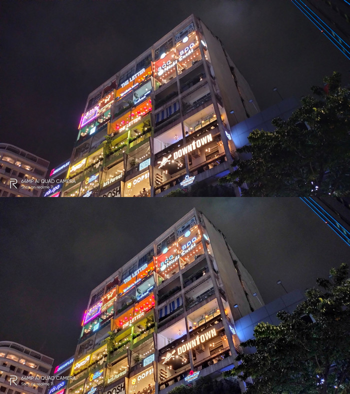 Chụp Mặc Định (trên) và Chụp Đêm (dưới)