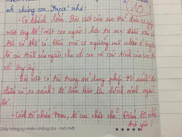 Lời nhận xét của giáo viên cho bài văn của nữ sinh